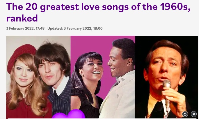 The most popular love songs of the 1960s and 1970s